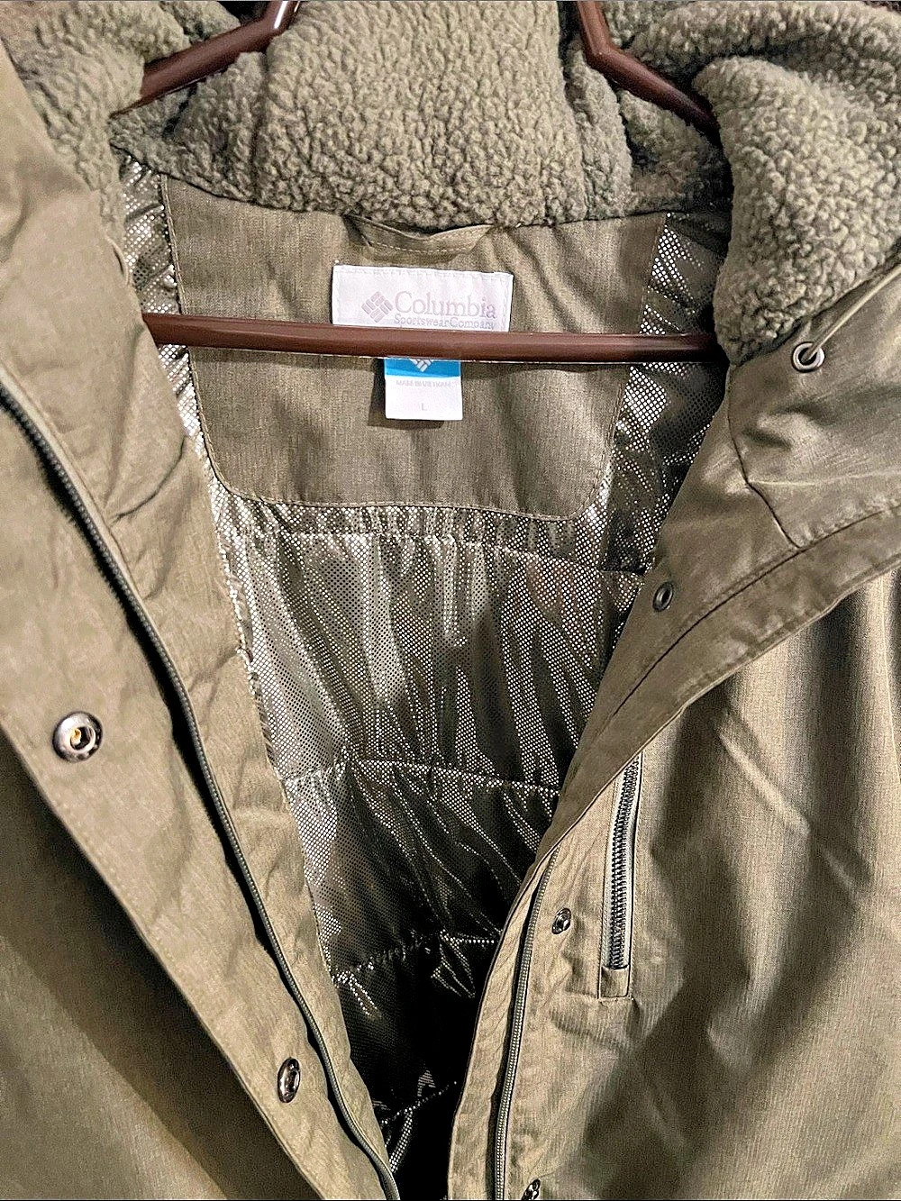 Columbia Marquam Peak Fusion Parka Women's Hooded Puffer Green & Brown Large - Picture 4 of 8